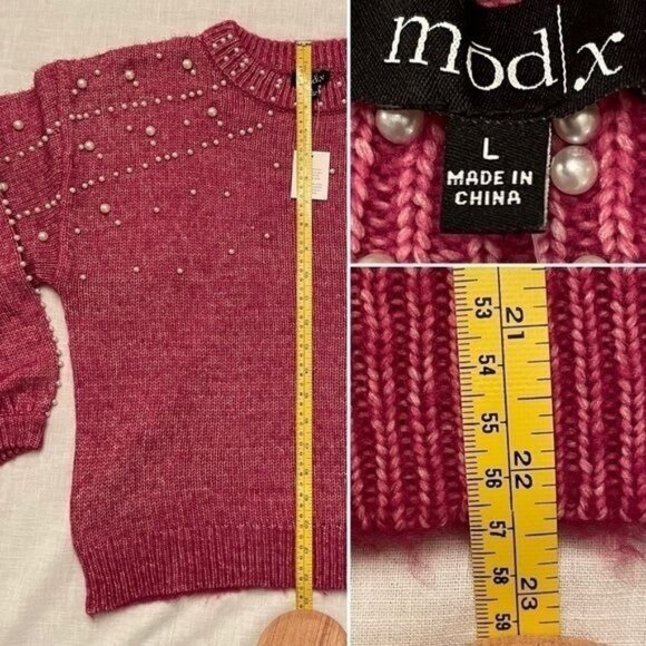 Mod X Long Sleeve Sweater Womens size L with Faux Pearl Embellishments - Picture 5 of 7